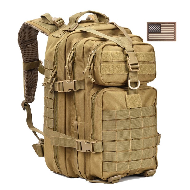 REEBOW GEAR Tactical Backpack for Men Army Molle Military Style Assault Pack Bug Bag Backpacks Daypack (34L Tan) - Image 1